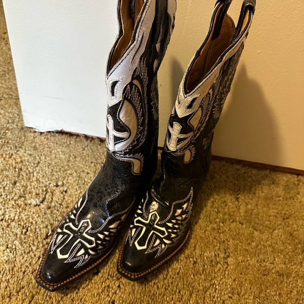 J.B. Dillon Black and White Western Cowboy Boots
